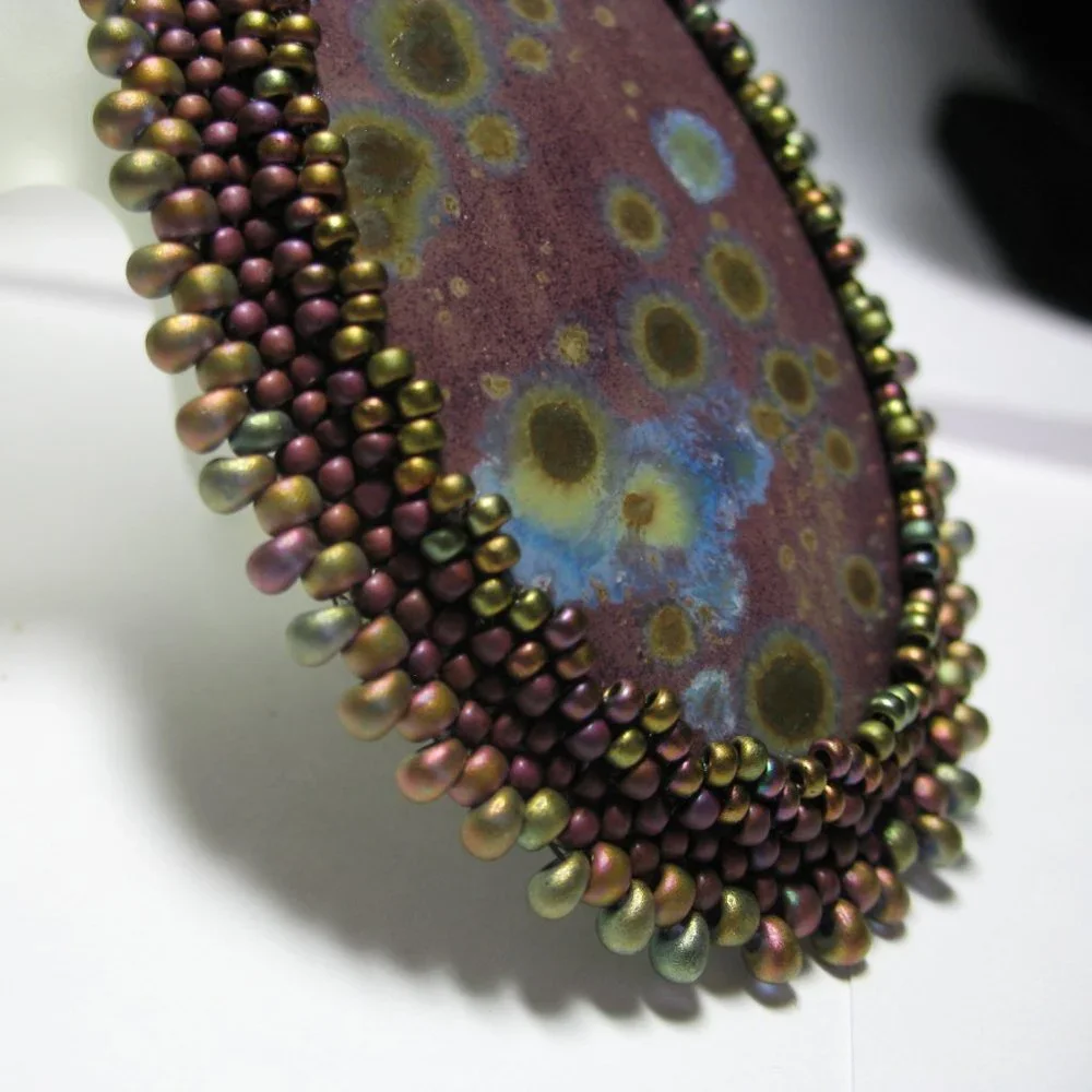 Bead Embroidered Cabochon Necklace